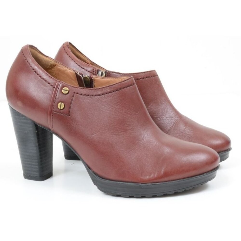 Clarks Lida‎ Palmer Shootie Women's 8M Burgundy Leather Heeled Ankle Bootie